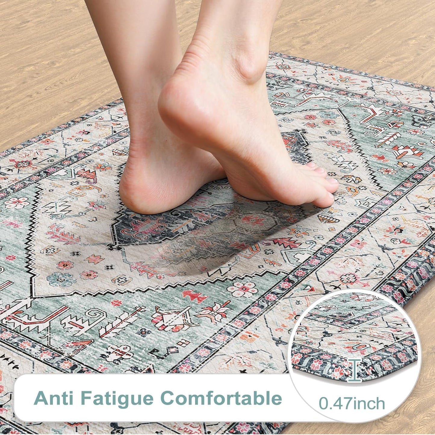 KIMODE Anti Fatigue Kitchen Mats for Floor,17.3" x 29" Vintage Blue Cushioned Kitchen Rugs,Non-Slip Waterproof Kitchen Sink Standing Mat Wipe Clean for Kitchen,Laundry Floor