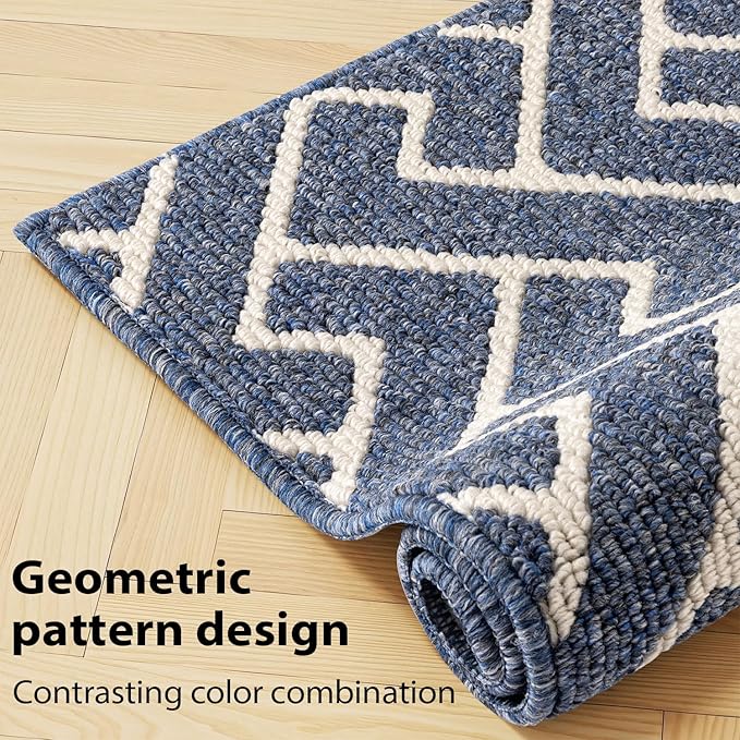 hicorfe Kitchen Rugs and Mats Sets,Non-Slip 2 Pieces Absorbent 100% Polypropylene Rug,Comfort Kitchen Runner Mat,Washable for Kitchen,Sink,Laundry(20" x 31.5" Plus 20" x 48",Navy Blue)