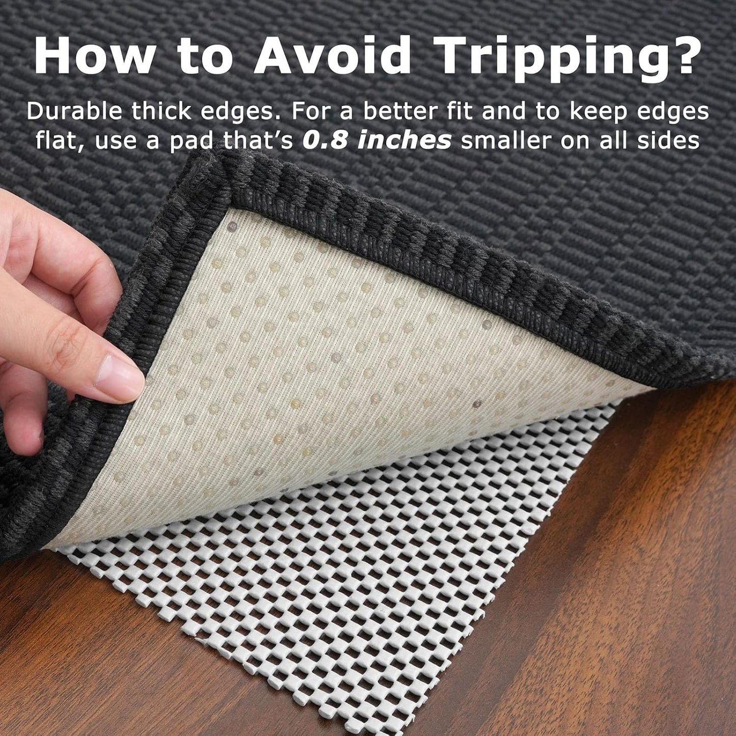 KOZYFLY Washable Entryway Rug 3x5 Ft Area Rugs Cotton Rubber Backed Throw Rugs Indoor Door Mat Kitchen Rugs Braided Floor Carpet for Front Entrance Bathroom Kitchen Living Room, Black/Grey