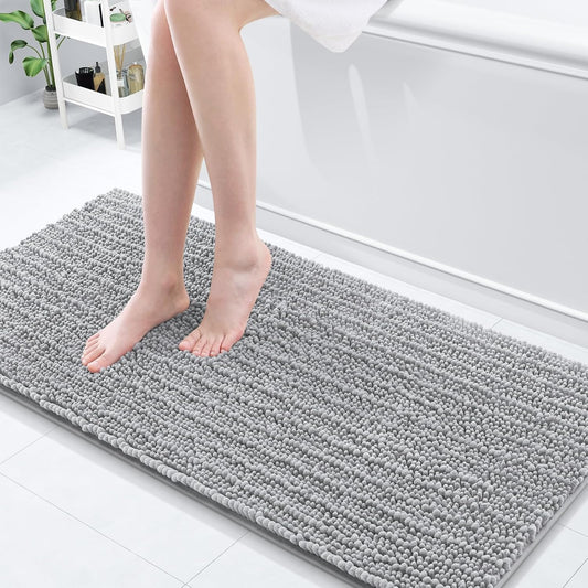 Arotive Luxury Chenille Bathroom Rug Mat, Extra Soft Thick Absorbent Shaggy Bath Rugs, Non-Slip Machine Wash Dry, Plush Bath Mats for Bathroom, Shower and Tub, 60x20, Light Grey