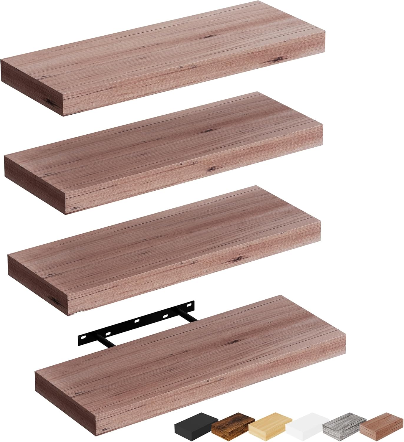 Bellsal Floating Shelves for Wall, Mahogany Wood Wall Shelf Set of 4, 16" Mounted Floating Shelf for Kitchen, Living Room, Bedroom, Bathroom Storage, Book Shelf for Home Decor, Frame Display