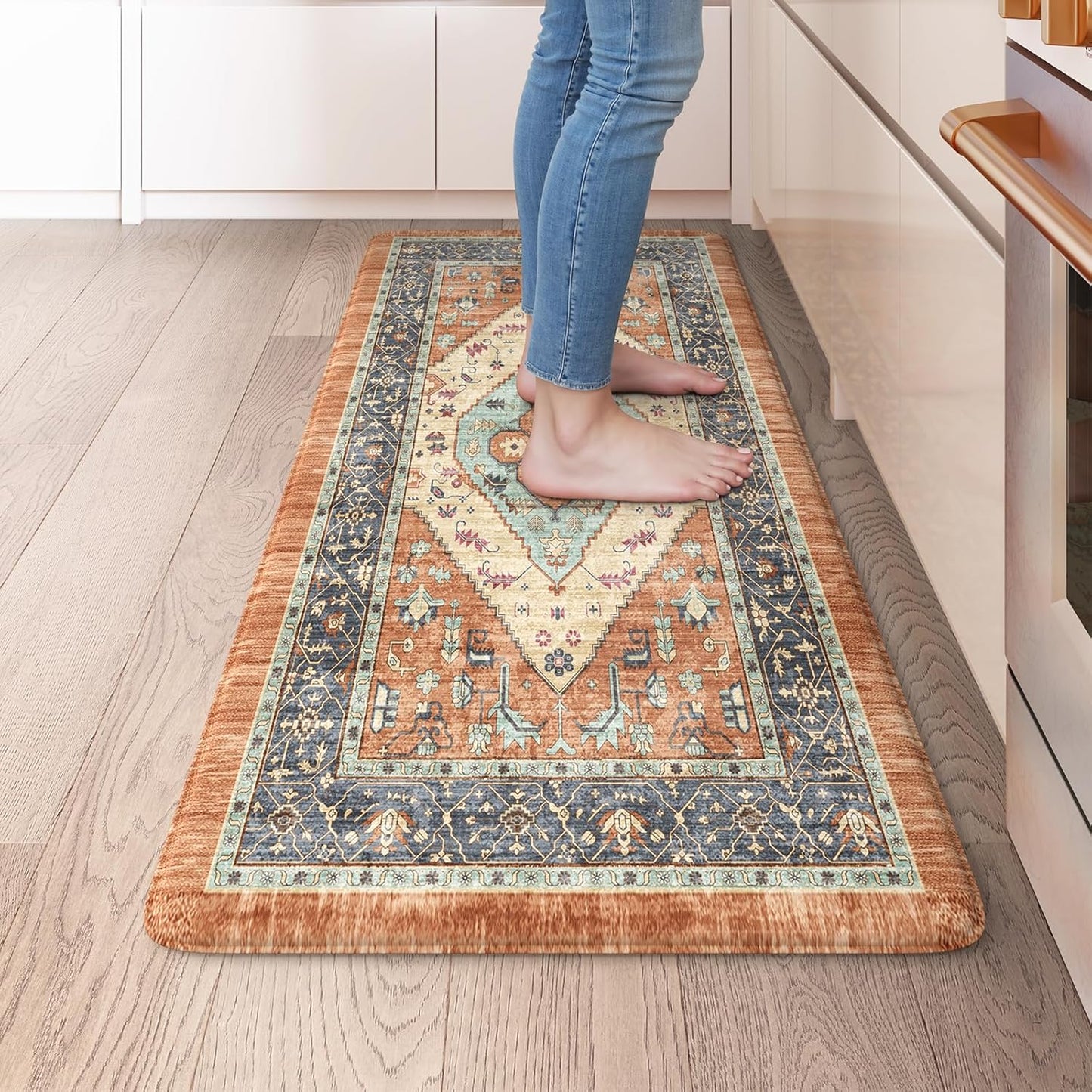 KIMODE Anti Fatigue Kitchen Mats 20"x39", Boho Vintage Kitchen Floor Mats Non Slip, Waterproof Kitchen Mats for Floor, Farmhouse Comfort Standing Mats for Laundry, Office, Sink, Desk Orange