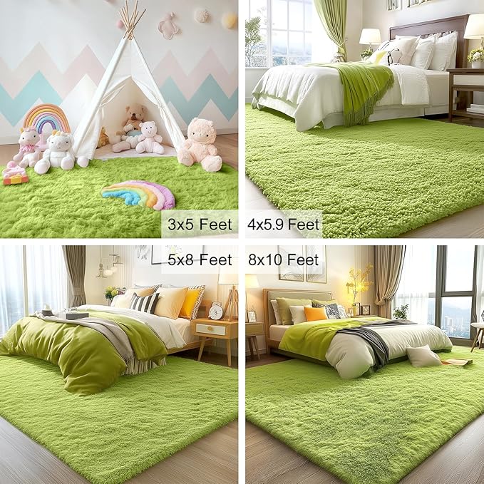 OLANLY 2x3 Machine Washable Small Bedside Rug, Soft Fluffy Shaggy Entryway Throw Rugs for Bedroom, Living Room, Indoor Floor Carpet for Kids Girl Boy, Nursery Rooms, Home Decor Aesthetic, Grass Green