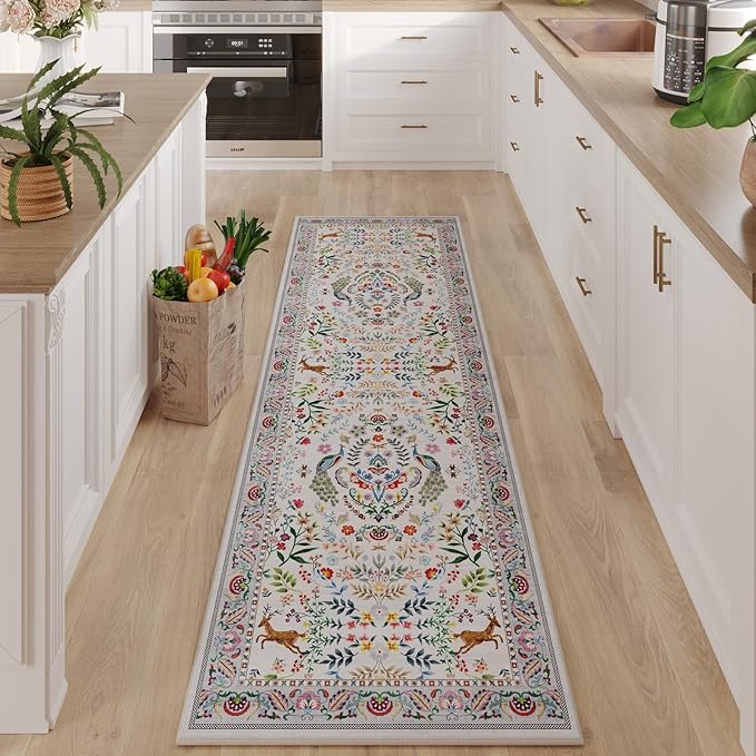 Runner Rug Washable Kitchen Runner 2'6''x8' Runner Rug for Entryway Indoor Floral Non-Slip Soft Carpet Runner for Hallways, Kitchen, Laundry, Bedroom, Bathroom(Colorful)