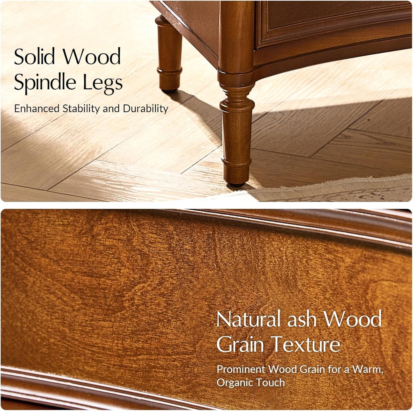 HULALA HOME 3 Drawer Nightstands Set of 2 with Charging Station, 26" Wide Nightstands with Solid Wood Legs and Curved Profile, Classic Bedside Tables for Living Room Bedroom, Walnut