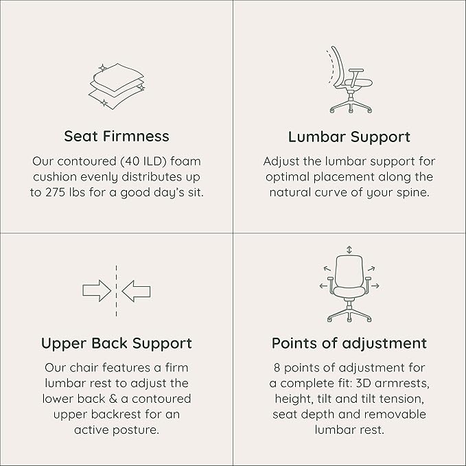 Branch Ergonomic Chair - A Versatile Desk Chair with Adjustable Lumbar Support, Breathable Mesh Backrest, and Smooth Wheels - Experience Optimal Comfort and Support - Pebble - White