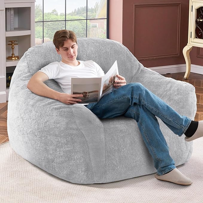Homguava Beanbag Chair Bean Bag Chairs for Adults Bean Bags Giant Bean Bag Sofa with Spacious Cushion Bean Bag Couch with Armrest Large Bean Bag Chair with Filler for Living Room Bedroom (Light Grey)