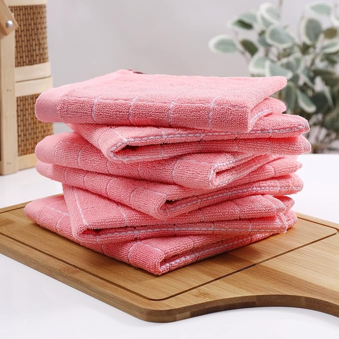 Homaxy 100% Cotton Terry Kitchen Dish Cloths, Ultra Soft and Absorbent Dish Towels for Kitchen, Suitable for Drying and Washing Dishes, 8 Pack, 12 x 12 Inches, Pink