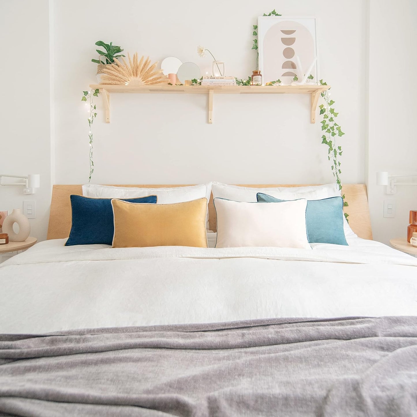 MONDAY MOOSE Decorative Throw Pillow Covers Cushion Cases, Set of 4 Soft Velvet Modern Double-Sided Designs, Mix and Match for Home Decor, Pillow Inserts Not Included (12x20 inch, Blue/Beige)