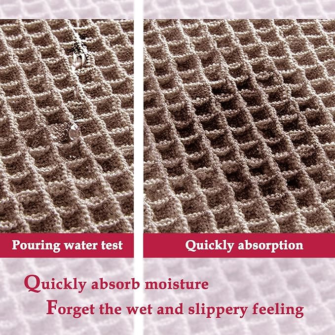 ZALL Tan Waffle Bath Mat,Super Absorbent Non Slip Long Bathroom Runner Rug,Brown 24X60inch,Machine Washable Ultra Soft Floor Mats