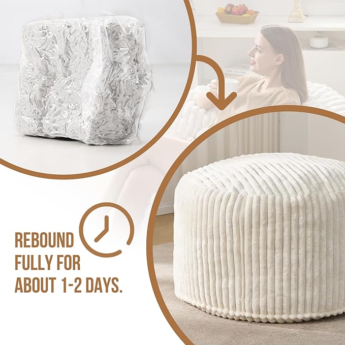 Hobestluk 4ft Bean Bag Chairs for Adults Large Beanbag Chair with Dutch Corded Plush Cover Big Bean Bag Chair for Living Room Bedroom Dorm Office - White (42" x 42" x 24")