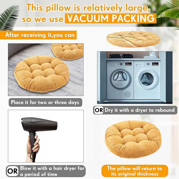 Jerify 4 Pcs Floor Pillow Cushions 22 x 22 Inch Round Square Large Meditation Floor Pillow for Classroom Adult Meditation Picnic Party Cushion for Seating Gift Christmas(Yellow,Round)