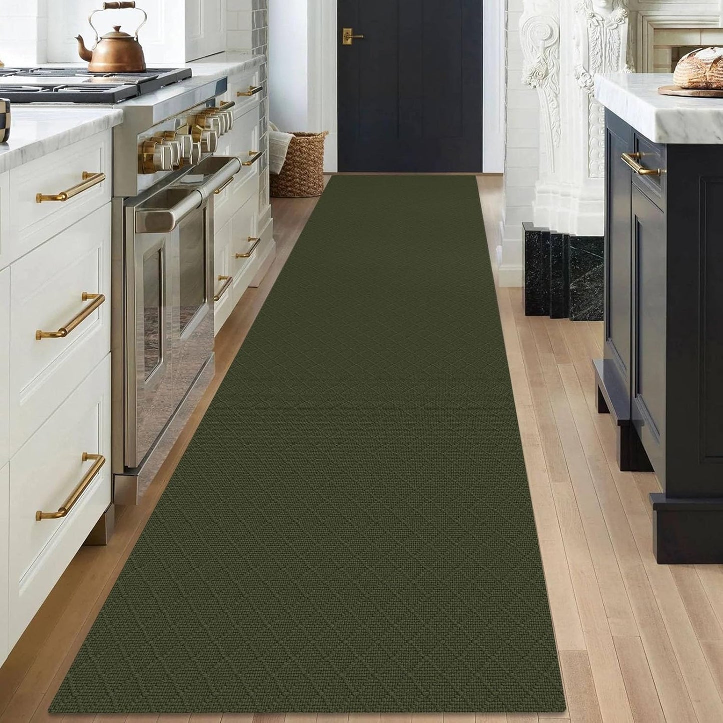 KOZYFLY Runner Rug 3x18 Ft Washable Runners for Hallways Non Slip Rubber Backed Kitchen Runners, Extra Long Entryway Runner Indoor, Floor Carpet for Hallway Kitchen Entryway, Dark Green