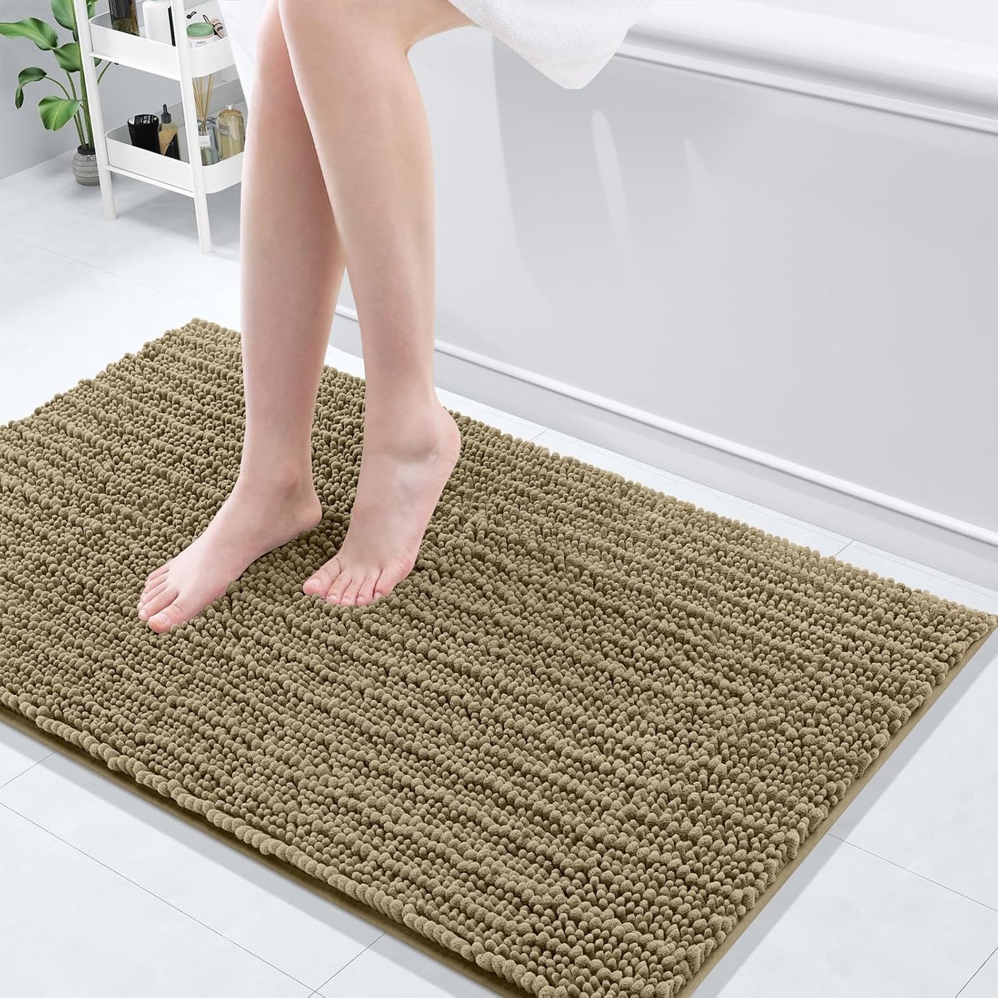 Arotive Luxury Chenille Bathroom Rug Mat, Extra Soft Thick Absorbent Shaggy Bath Rugs, Non-Slip Machine Wash Dry, Plush Bath Mats for Bathroom, Shower and Tub, 40x24, Camel