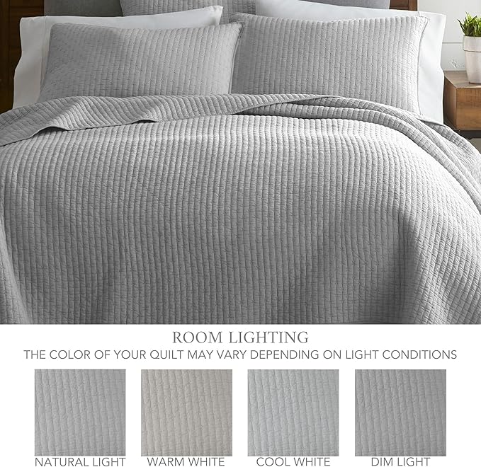 Levtex Home Cross Stitch Reversible Twin XL/Twin Quilt Set (68x86in) and 1 Pillow Sham (26x20in) - Stitch Texture - Light Grey - Cotton Twin/Twin Size Quilt Bedding Set - Lightweight Soft Pre-Washed