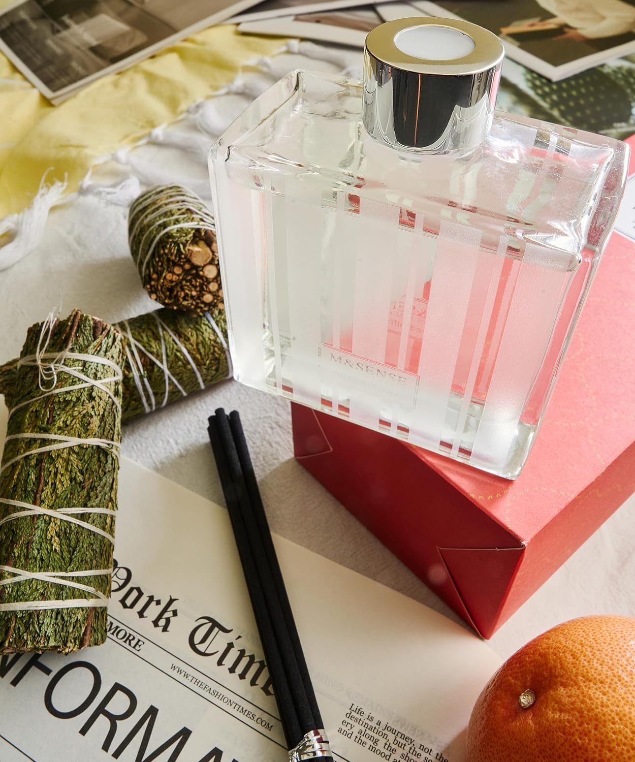 M&SENSE Citrus & Pine Scent Diffuser - 7.04oz Holiday Joy Reed Diffusers for Home, Scented Diffuser Gifts for Her, Home Fragrance Diffusers with Sticks for Bathroom Bedroom & Shelf Decor