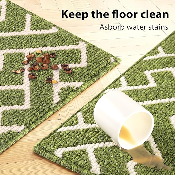 hicorfe Kitchen Rugs and Mats Sets,Non-Slip Absorbent 100% Polypropylene Kitchen Mats for Floor,Comfort Kitchen Runner Mat,Washable for Kitchen,Sink,Laundry(20" x 31.5" Plus 20" x 48",Sage Green)