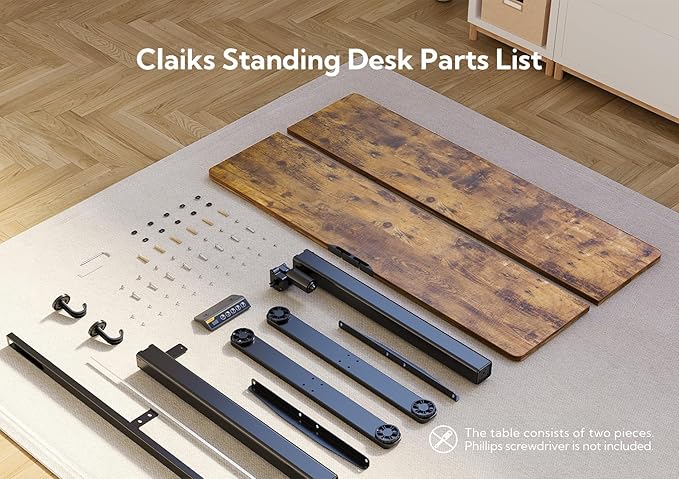 Claiks Electric Standing Desk, Adjustable Height Stand up Desk, 40x24 Inches Sit Stand Home Office Desk with Splice Board, Black Frame/Rustic Brown Top