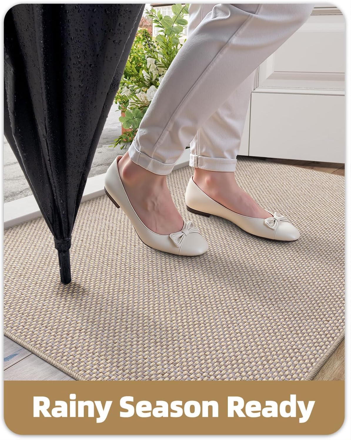 Color&Geometry Front Door Mat Indoor 21"x31", Ultra Non Slip Rubber Backed Dirt Trapper, Low Profile Thin Washable, Easy Clean Entry Entryway Rug Door Mat Indoor Entrance, Khaki (Fold)