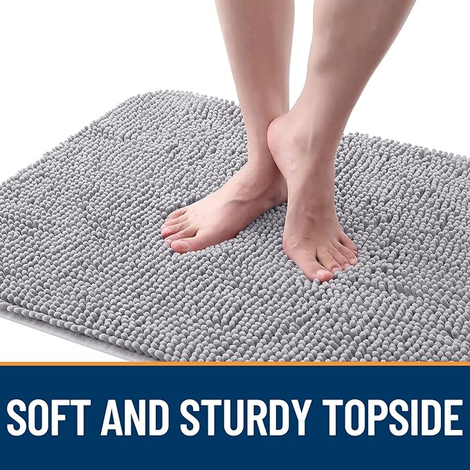 OLANLY Dog Door Mat for Muddy Paws 40x24, Absorbs Moisture and Dirt, Absorbent Non-Slip Washable Doormat, Quick Dry Chenille Mud Mat for Dogs, Entry Indoor Entryway Carpet for Inside Floor, Light Grey