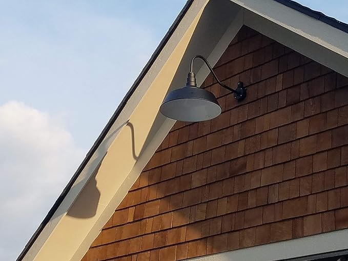 Steel Lighting Co. Redondo Barn Light | Outdoor Wall Mounted | 20 inch Dome | 23 inch Gooseneck | Large Farmhouse Warehouse Light Made in America | Dark Bronze Exterior/Dark Bronze Interior