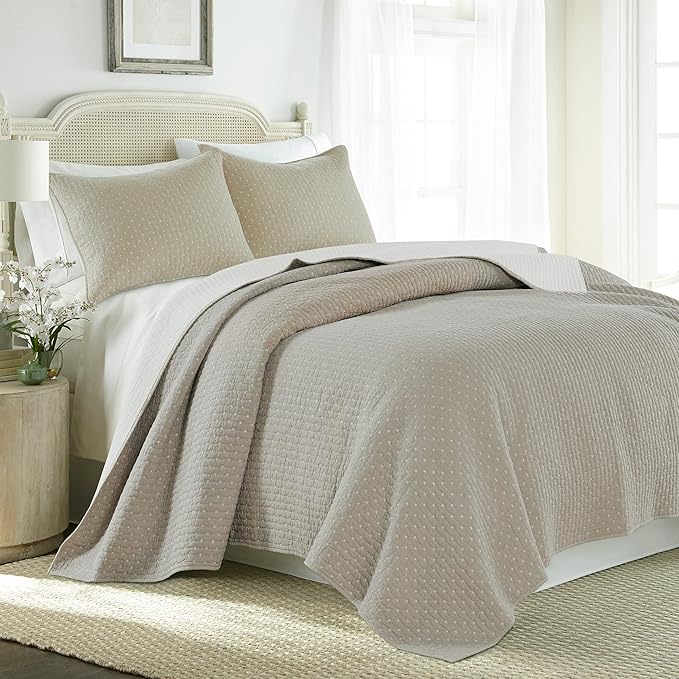 Levtex Home Cross Stitch Reversible Twin XL/Twin Quilt Set (68x86in) with 1 Pillow Sham (26x20in) - Stitch Texture - Taupe - Cotton Twin/Twin Size Quilt Bedding Set - Lightweight, Soft, Pre-Washed
