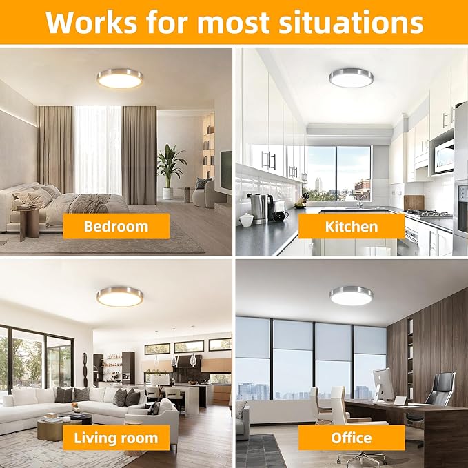 Hlite Brush Nickel 4pack 12 inch Flush Mount LED Ceiling Light Fixture, 24W 2400LM 3000K/4000K/5000K 3CCT Selectable Super Slim Light Fixtures Ceiling Mount for Kitchen, Bedroom