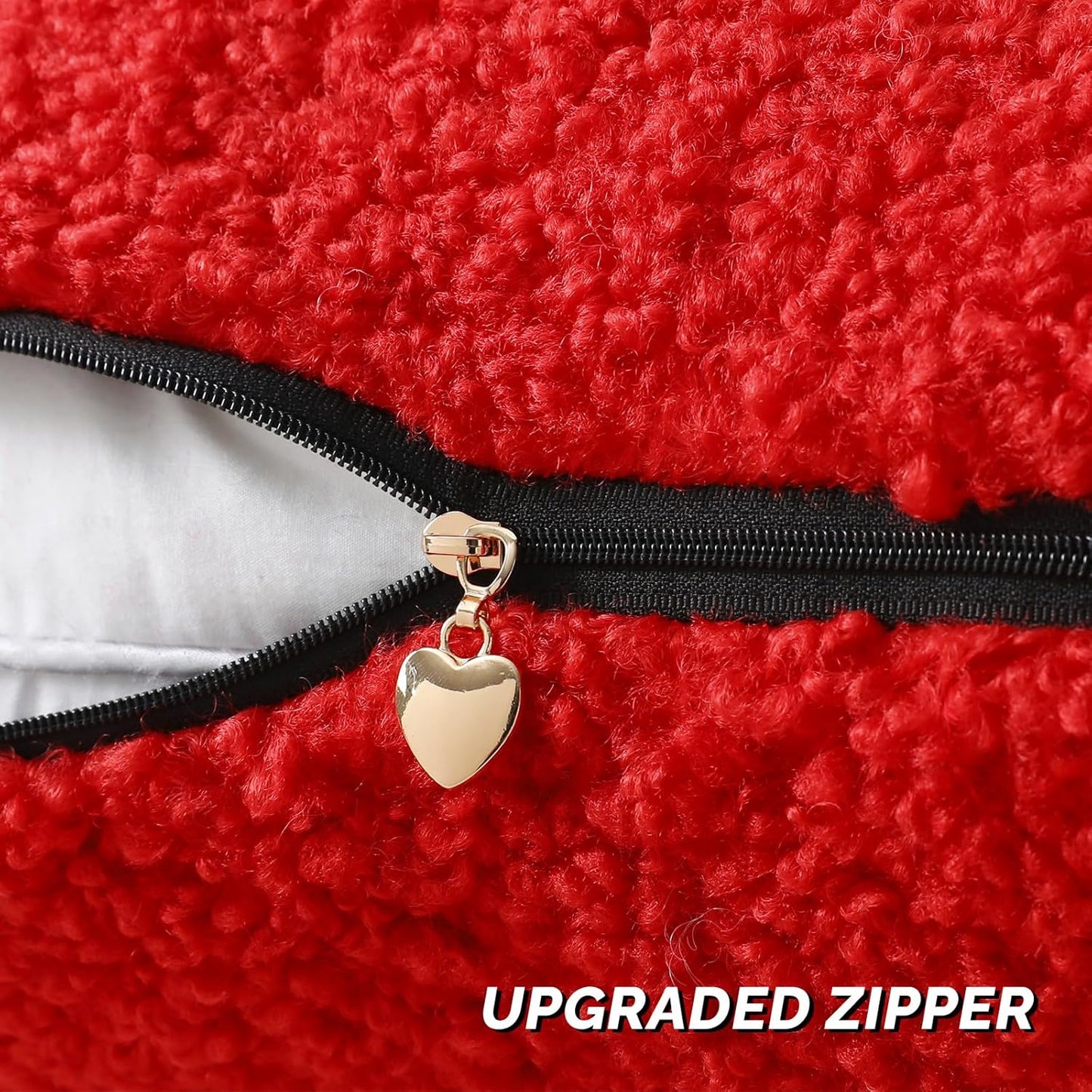 FUTEI Red Throw Pillow Covers 16x16 Inch Set of 2,Furry Faux Fur Teddy Boucle Textured Cushion Covers,Soft Fluffy Decorative Pillow Case,Home Decor for Couch Bed Living Room Office Car