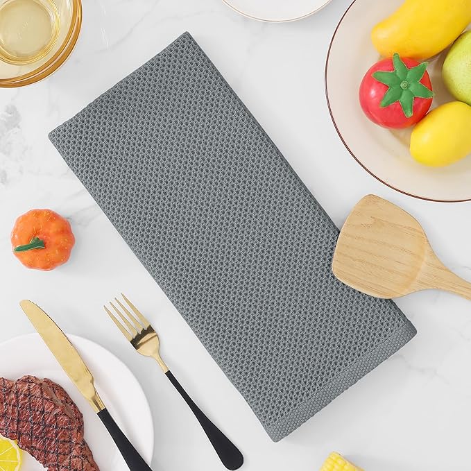 Homaxy 100% Cotton Waffle Weave Kitchen Dish Towels, Ultra Soft Absorbent Quick Drying Cleaning Towel, 13 x 28 Inches, 8-Pack, Grey