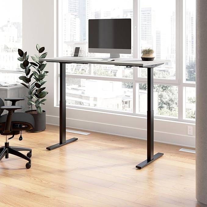 Bush Business Furniture 60-inch Electric Height Adjustable Standing Desk, Ergonomic Sit-Stand Computer Table for Home and Professional Office, Move 60 Series, Platinum Gray with Black Base