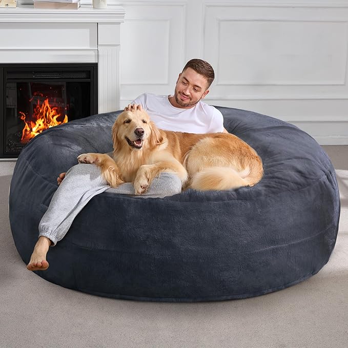 Hobestluk 6ft Bean Bag Chairs for Adults Large Beanbag Chair with Plush Faux Fur Cover Big Bean Bag Chair for Living Room Bedroom Dorm Office - Dark Grey (70" x 70" x 15")