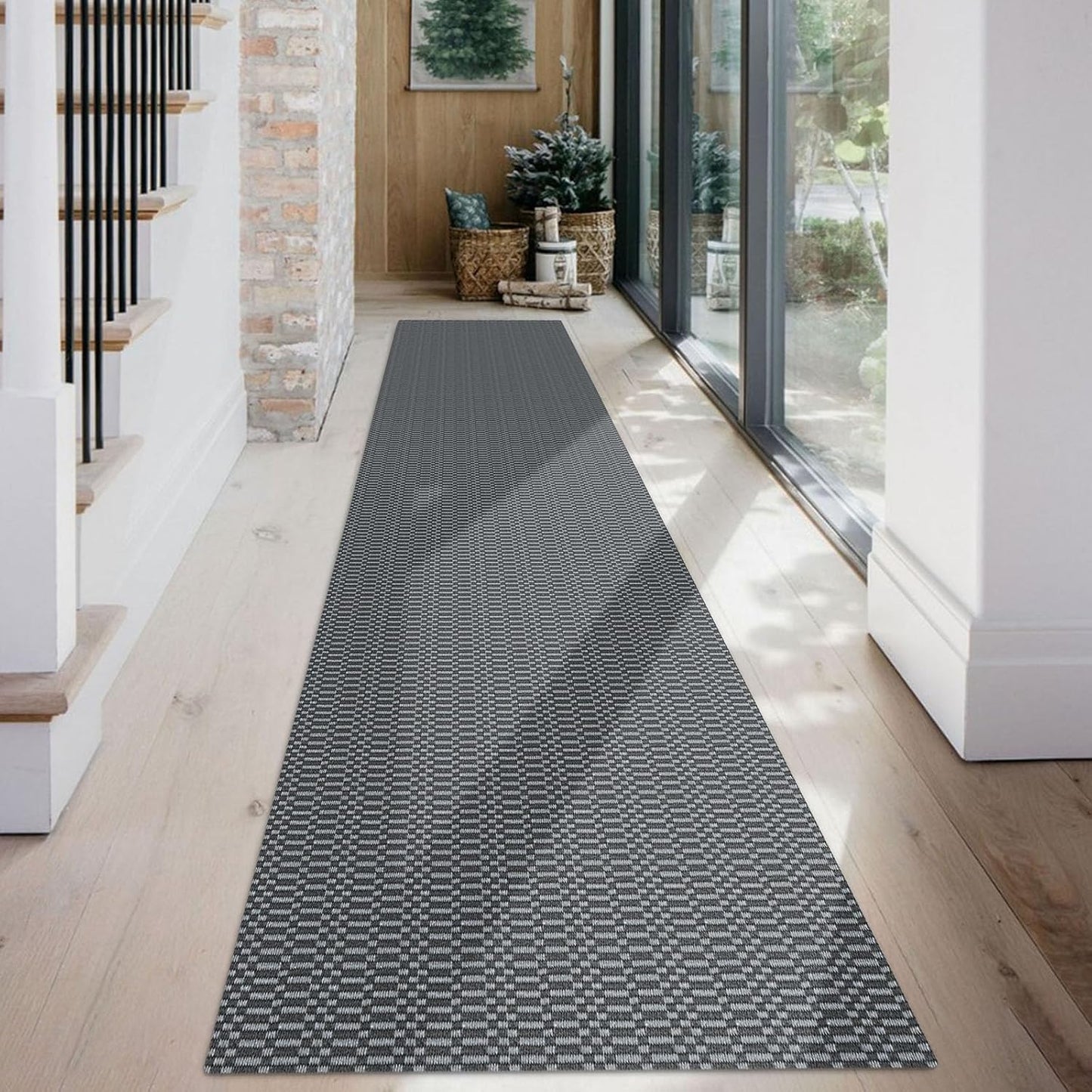 KOZYFLY Washable Runner Rug 2x12 ft Hallway Kitchen Runner Rugs with Rubber Backing Non Slip Entryway Runner Indoor, Extra Long Carpet Runners for Hall Kitchen Entryway, Grey/Charcoal Grey