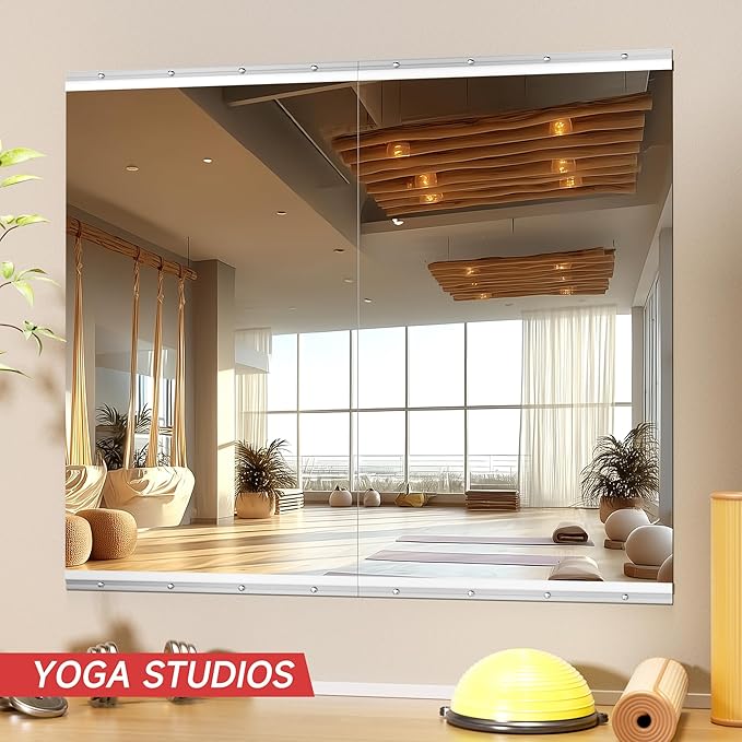 Home Gym Mirror, 48'' x 30'' x 2PCS, Large Full Body Mirror for Yoga, Frameless Tempered Glass, Wall Mounted for Home Gym, Garage, Bedroom, Bathroom