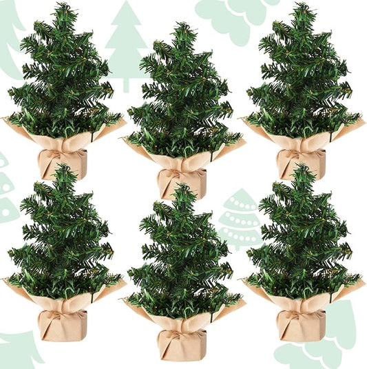 Yinder Tabletop 6 Pcs Mini Christmas Tree 19.69inch Artificial Mini Xmas Miniature Pine Christmas Tree with Linen Base for Xmas Holiday Decorations Indoor Home Kitchen Dining Table