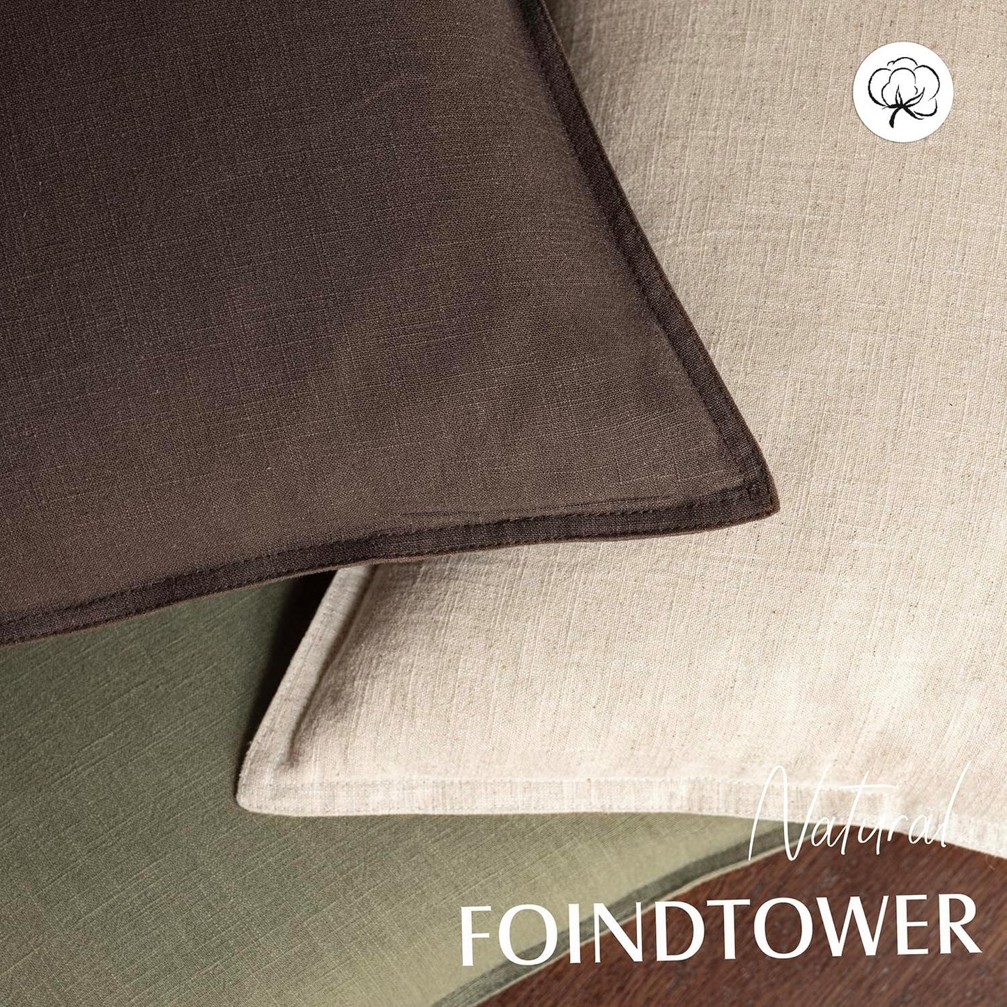 Foindtower Pack of 2, Decorative Linen Soild Throw Pillow Covers Soft Accent Cushion Case Farmhouse Neutral Pillowcase for Chair Couch Sofa Bedroom Living Room Home Decor 16x16 Inch Olive Branch Green