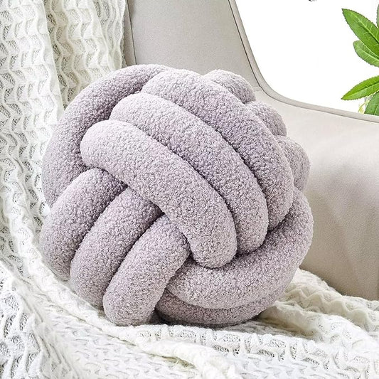 Uvvyui Knot Pillow Ball, Soft Home Decorative Pillows, Round Throw Pillow, Handmade Knotted Plush Pillow, Round Boucle Pillow Cushion (11 Inches Light Grey)