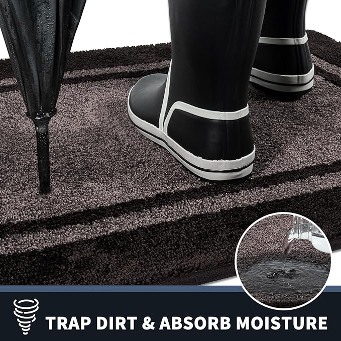 PURRUGS Dirt Trapping Door Mat 24" x 60", Non-Slip/Skid Machine Washable Entryway Rug, Shoes Scraper, Area Rug, Super Absorbent Welcome Mat for Muddy Wet Shoes and Paws, Grayish Brown & Coffee