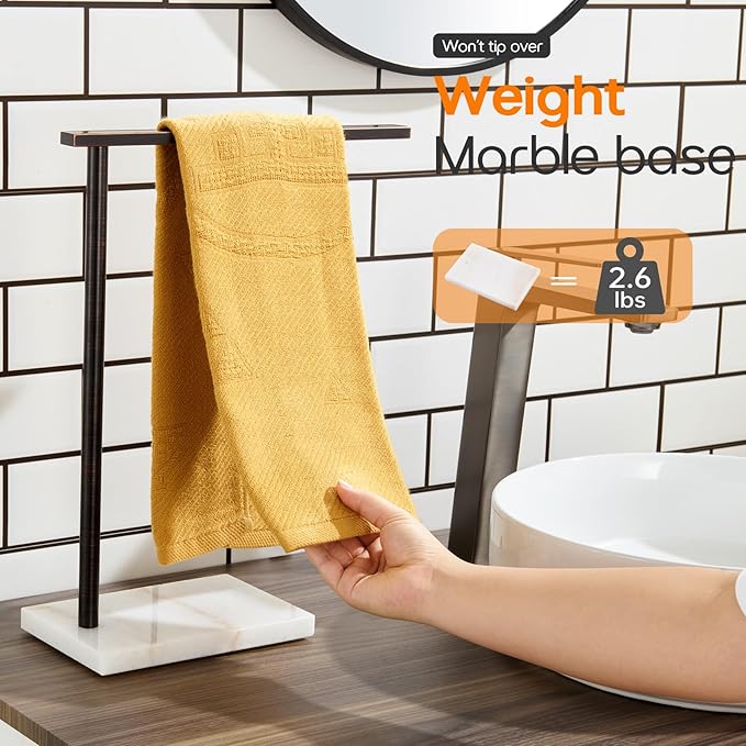 Hand Towel Holder for Bathroom Vanity Countertop 1-Tier Towel Rack Free Standing with Heavy Marble Base, Oil Rubbed Bronze Stainless Steel AN7002ORB