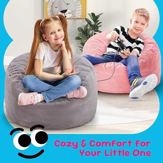 Hobestluk Bean Bag Chairs 2.5FT Bean Bag Chair with Memory Foam Filled & Plush Faux Fur Cover Small Bean Bag Chairs for Playroom, Living Room, Bedroom (Grey)