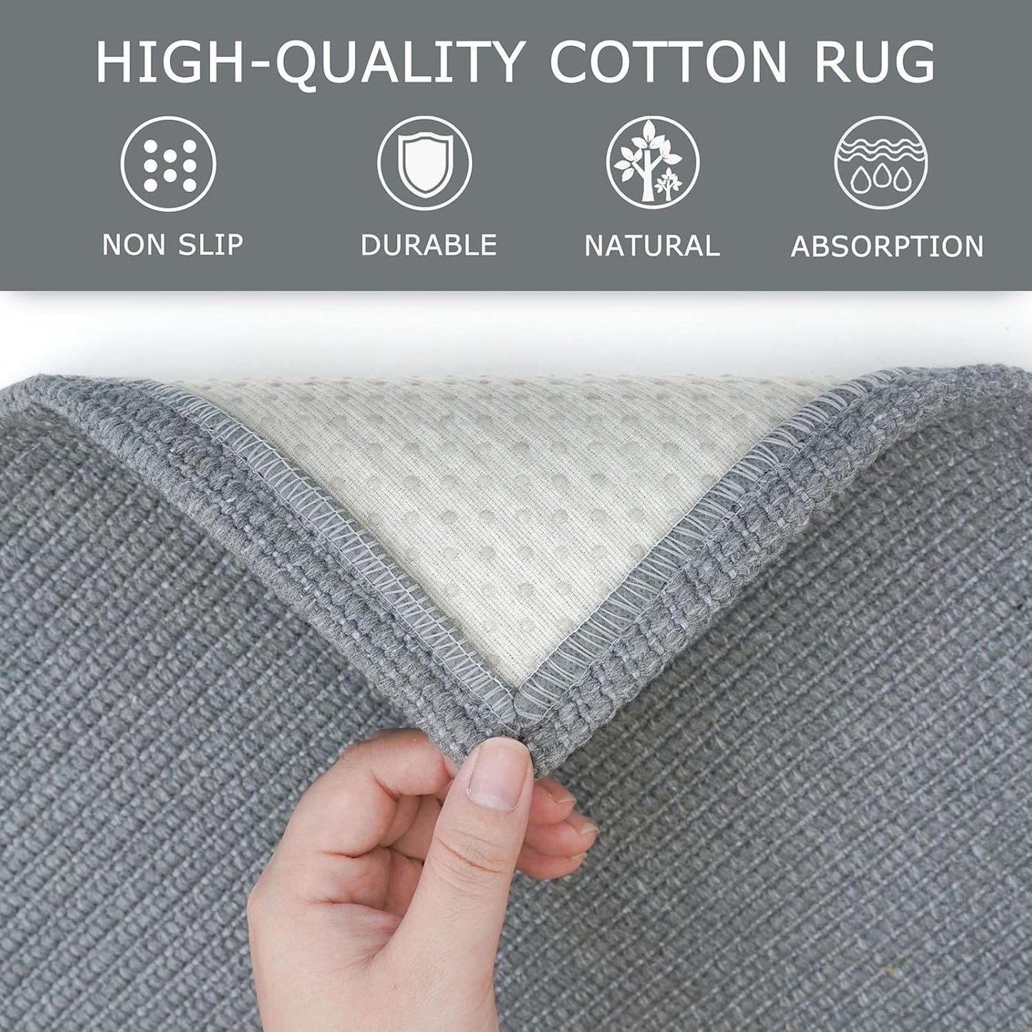 KOZYFLY Washable Runner Rug 2x5 Ft Runners for Hallways Non Slip Kitchen Rug, Braided Cotton Entryway Runner Indoor, Carpet Runners for Hallway Kitchen Entryway Bedroom, Grey