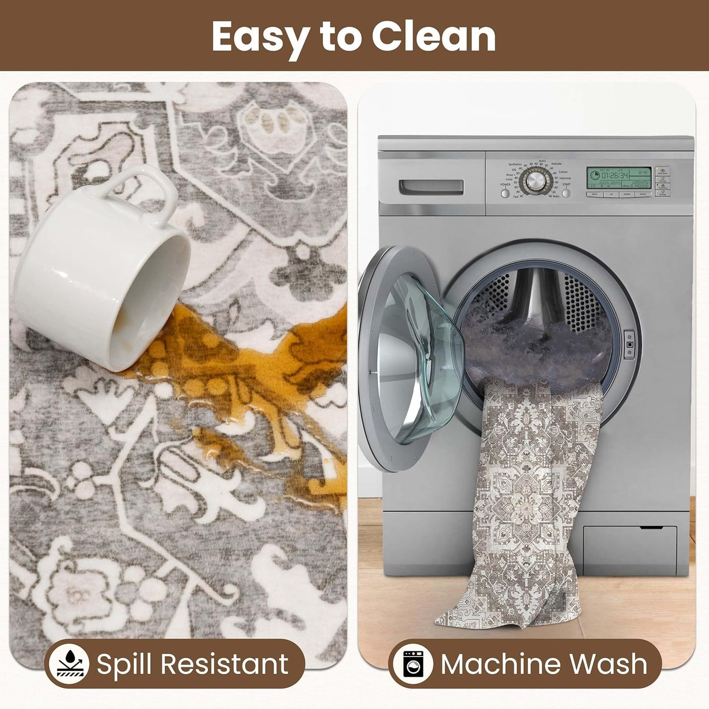 Washable Runner Rug 2x6 | Non Slip Rug Runners for Hallways, Entryways, Kitchens, Bathrooms, Bedrooms | Ultra-Soft Flannel Carpet Runners with Rubber Backing (Brown, 2x6)