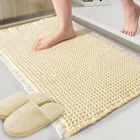 ZALL Beige Waffle Bath Mat,Super Absorbent Non Slip Bathroom Rug,Cream 17x24inch,Machine Washable Ultra Soft Floor Mats