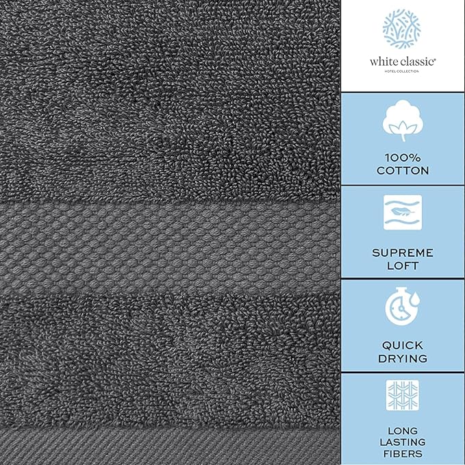 White Classic Luxury Soft Bath Sheet Towels - 650 GSM Cotton Luxury Bath Towels Extra Large 35x70 | Highly Absorbent and Quick Dry | Hotel Quality Extra Large Bath Towels Oversized, Dark Grey, 2 Pack