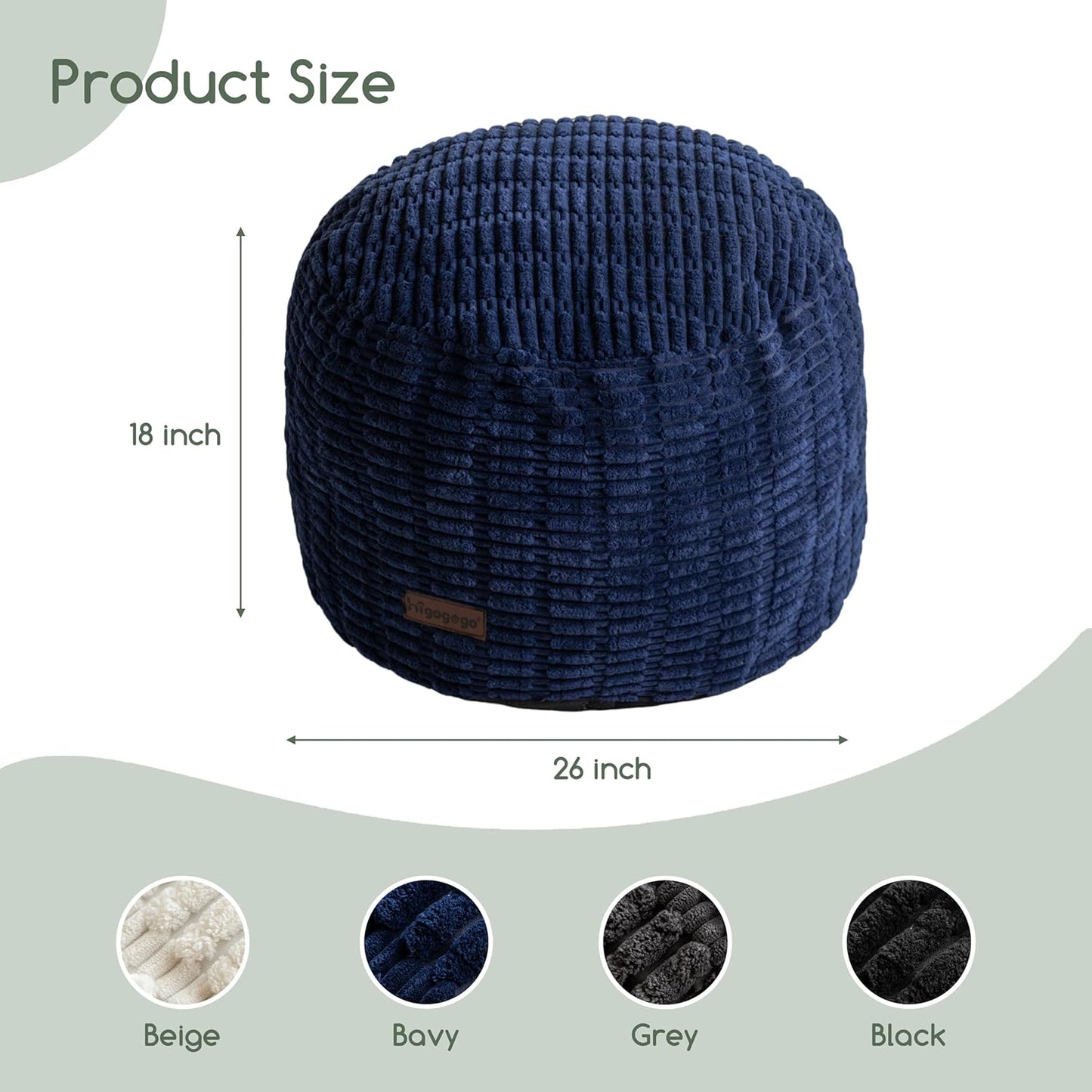 HIGOGOGO Pouf Ottoman Stuffed Round Modern Foam Filled Foot Rest Poufs for Living Room Chair Decorative 26 X 18 Inches Boho Relax Stool for Wedding Christmas Party, Navy Blue