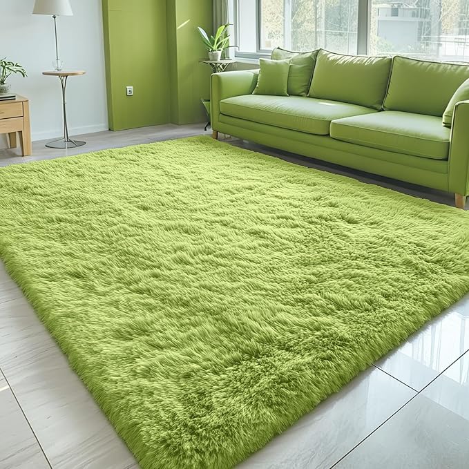 OLANLY 5x8 Machine Washable Large Area Rugs for Living Room, Bedroom, Soft Fluffy Shaggy Bedside Rug, Indoor Floor Carpet for Kids Girls and Boys, Dorms, Nursery, Home Decor Aesthetic, Grass Green
