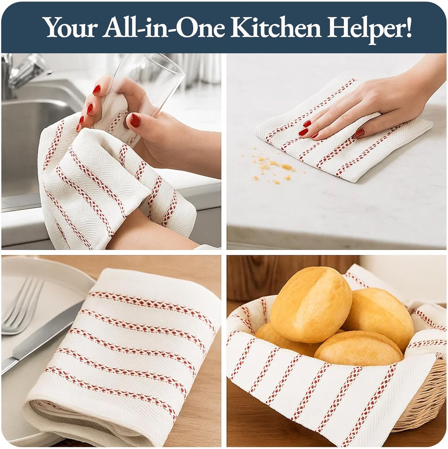 LANE LINEN Kitchen Towel Sets - Pack of 6 Cotton Dish Towels for Drying Dishes, 18”x 28”, Hand Towels, Absorbent Tea Towels, Quick Drying Kitchen Towels Set - Christmas Red