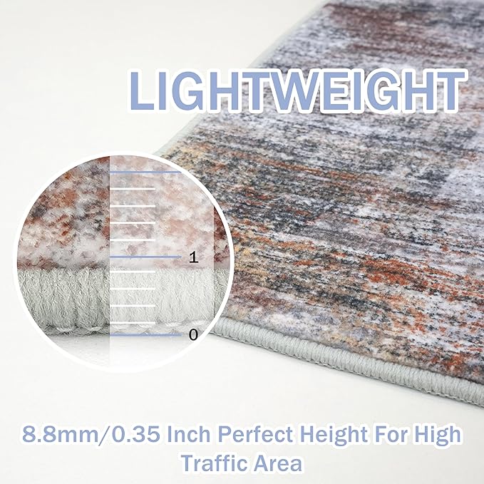 IOHOUZE Abstract Runner Rug 2x7 Ft Washable Runners for Hallways, Non Slip Kitchen Runner Printed Faux Wool Entryway Runners Indoor, Modern Abstract Floor Carpet for Hall Kitchen Bedroom, Orange Grey