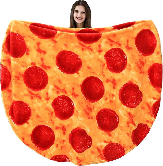 Vessia Pizza Printed Throw Blanket, Realistic Funny Round Food Blanket for Adults and Kids, 300GSM Soft Novelty Pepperoni Pizza Throw for Couch, Sofa, Bed, Fun Home Decor for All Seasons, 60 inches