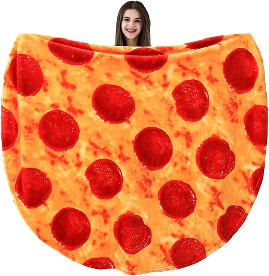 Vessia Pizza Printed Throw Blanket, Realistic Funny Round Food Blanket for Adults and Kids, 300GSM Soft Novelty Pepperoni Pizza Throw for Couch, Sofa, Bed, Fun Home Decor for All Seasons, 60 inches