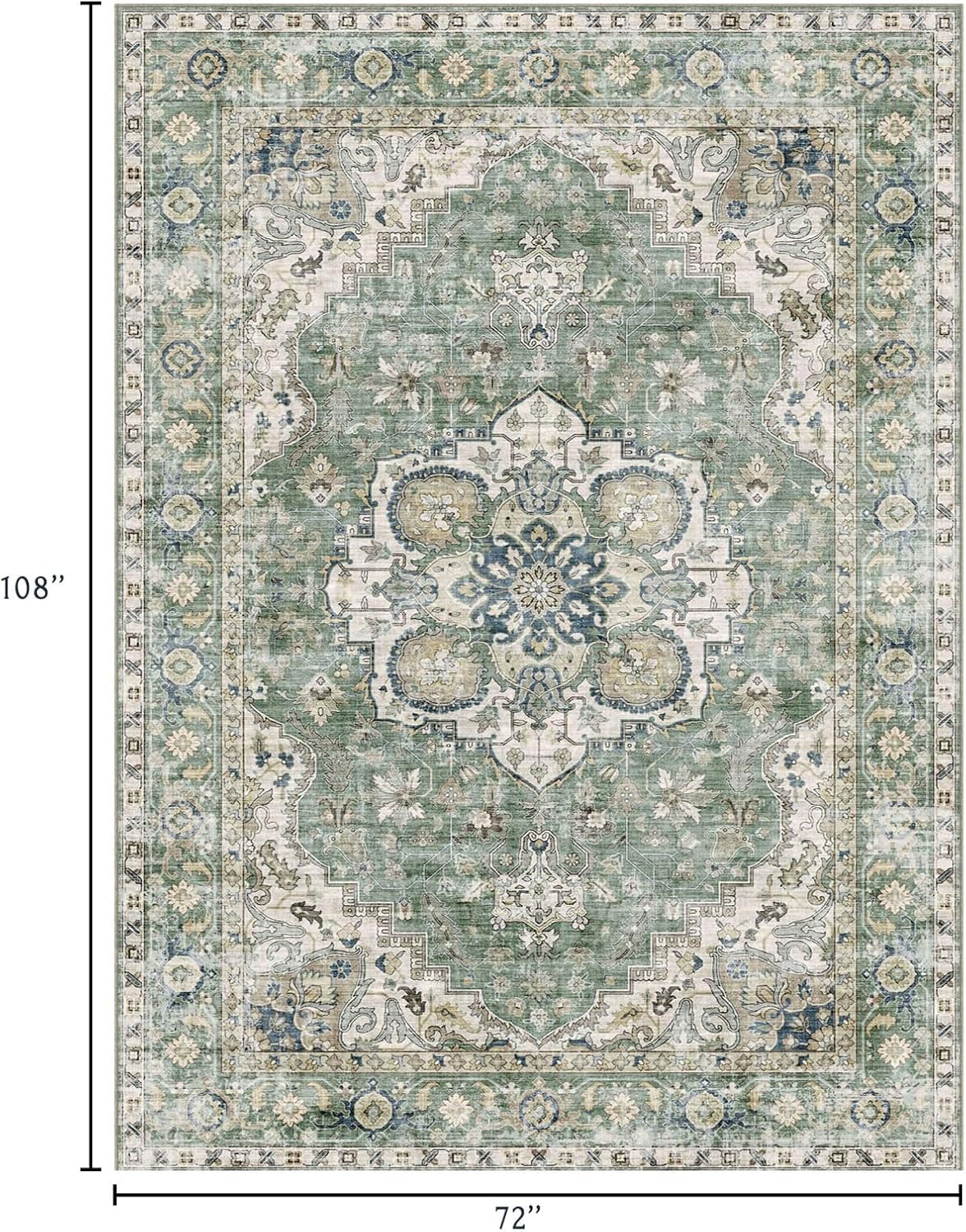 6x9 Area Rug for Living Room - Large Oriental Washable Rugs for Bedroom Non-Slip Sage Green Stain Resistant Dining Room Rug Farmhouse Low-Pile Carpet Soft Vintage Rug for Office Guest Room